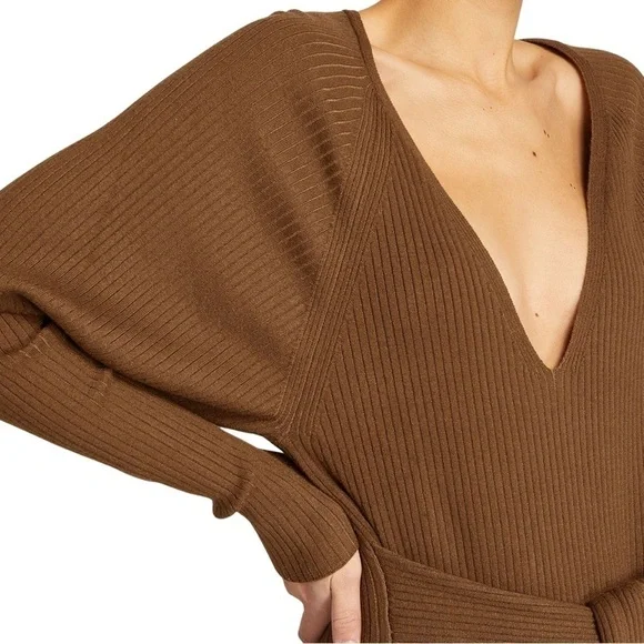 Good American | Long Sleeve Belted Body Midi Dress in Sepia - Size 1 / 2 - Picture 10 of 12